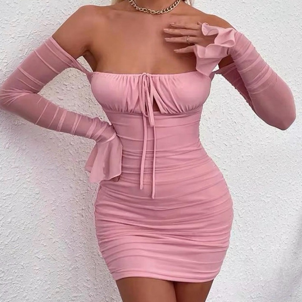 Pink Long-Sleeve Bodycon Off-Shoulder Dress NWOT